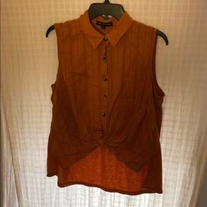 Burnt orange collared button up tank